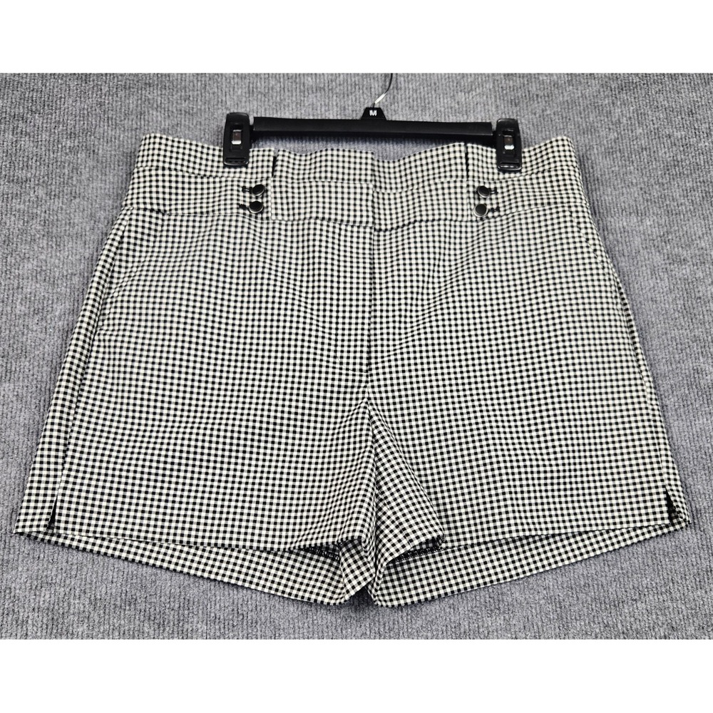 White House Black Market Gingham High Waist Shorts Black White Size 14